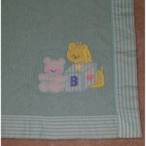 VTG Cuddle Time Baby Blanket Giraffe Teddy Bear Block Blue Stripes Acrylic AS IS